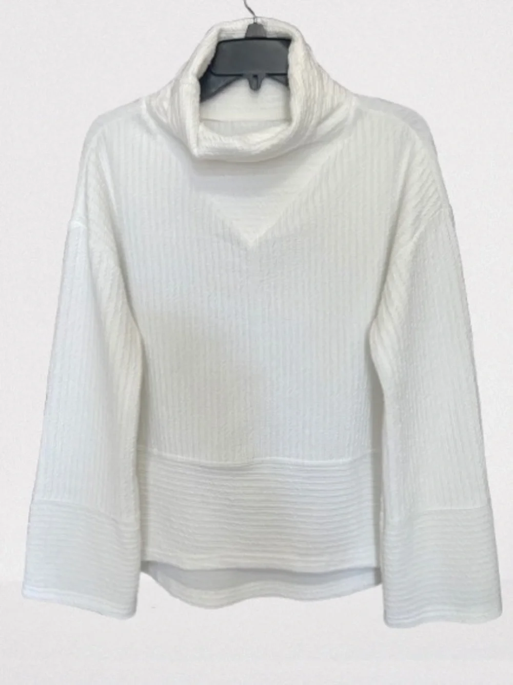 Tahari Sport Off White Ivory Ribbed Cowl Neck Bell Sleeve Sweater S